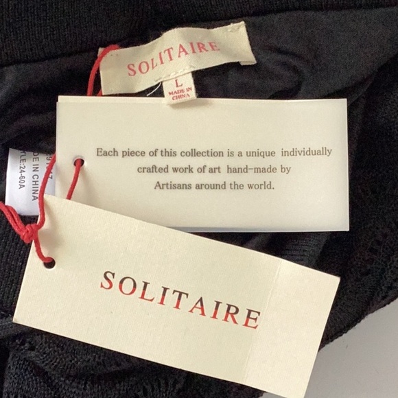 Solitaire NWT 2 Piece Set Chic Black and Cream Knit Top With Flare Pants Crochet - Picture 7 of 8